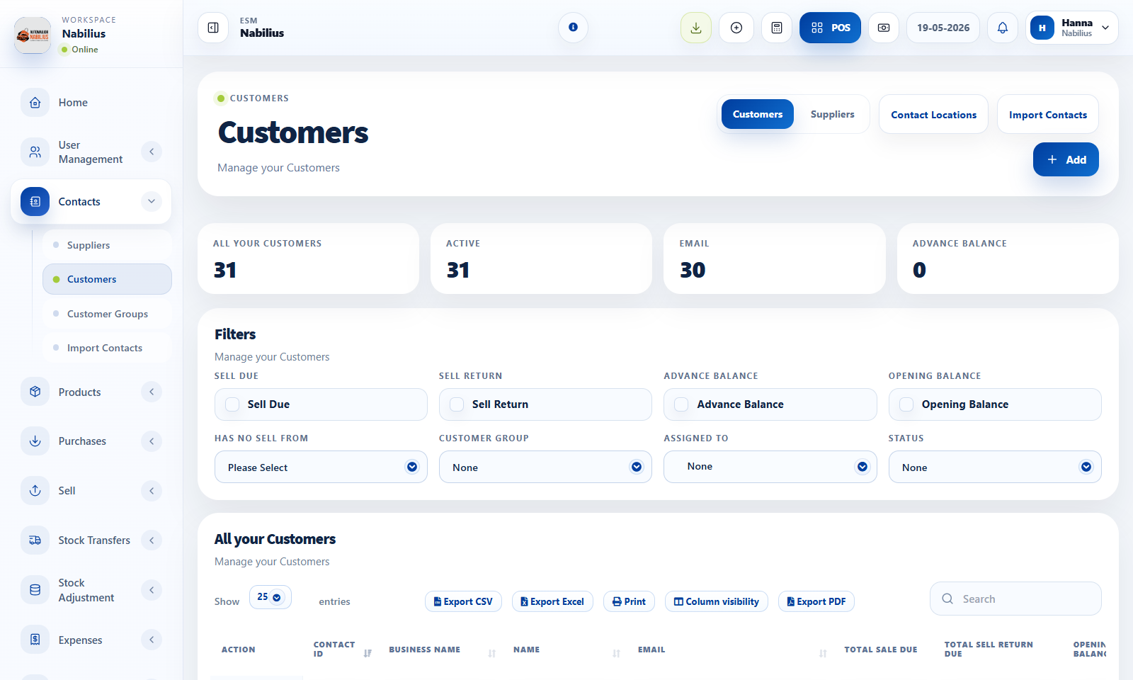 Customers and suppliers pages