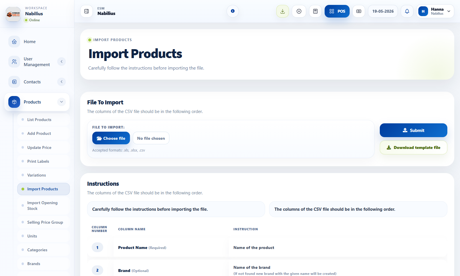 Import Products and Import Opening Stock pages