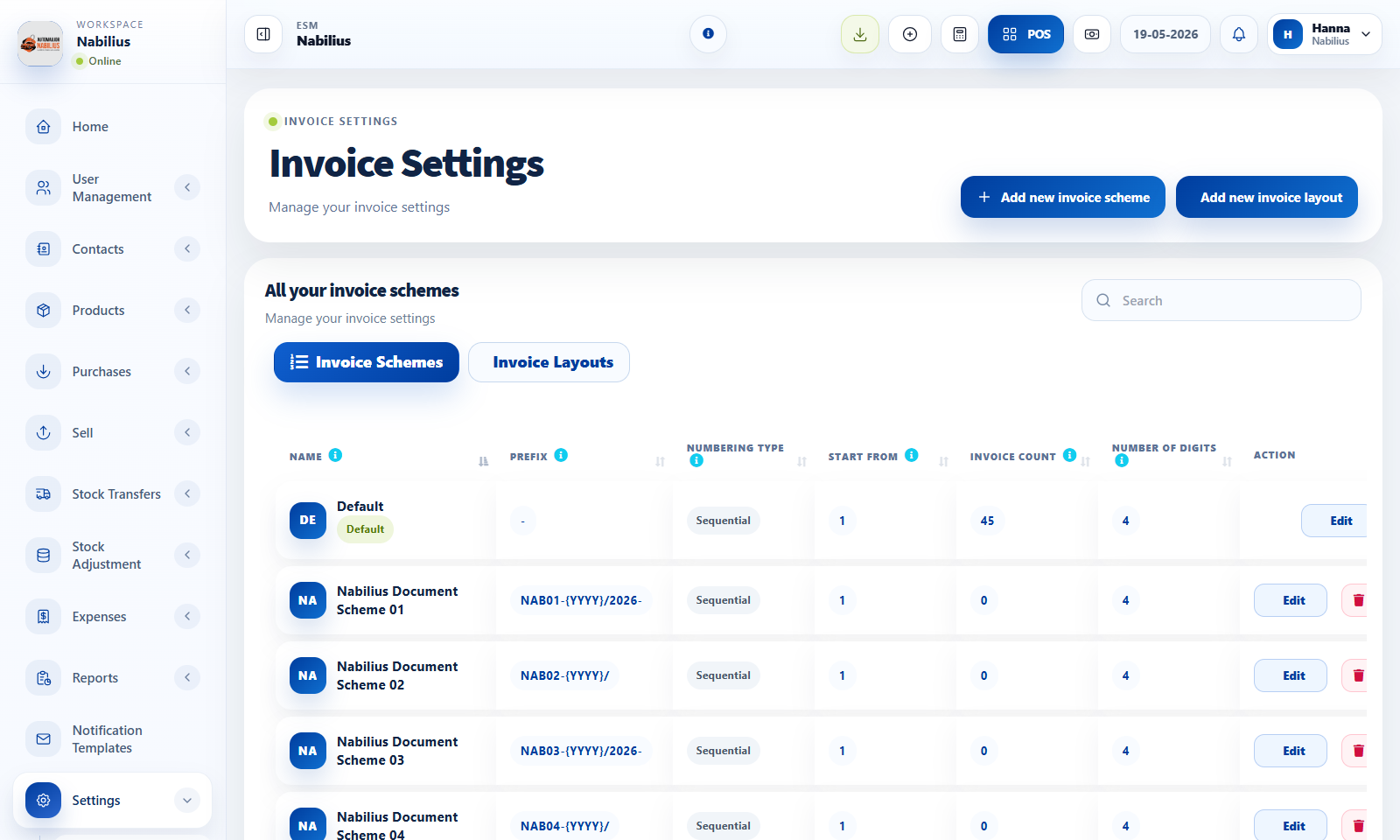 Invoice settings pages