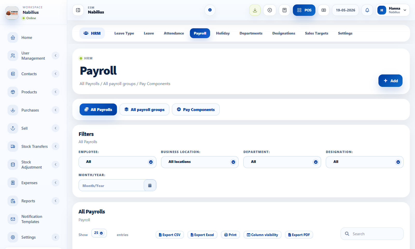 Payroll page