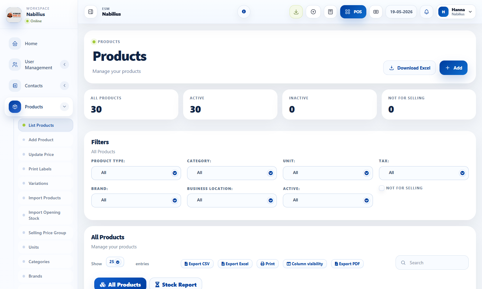 Products list and Add Product page