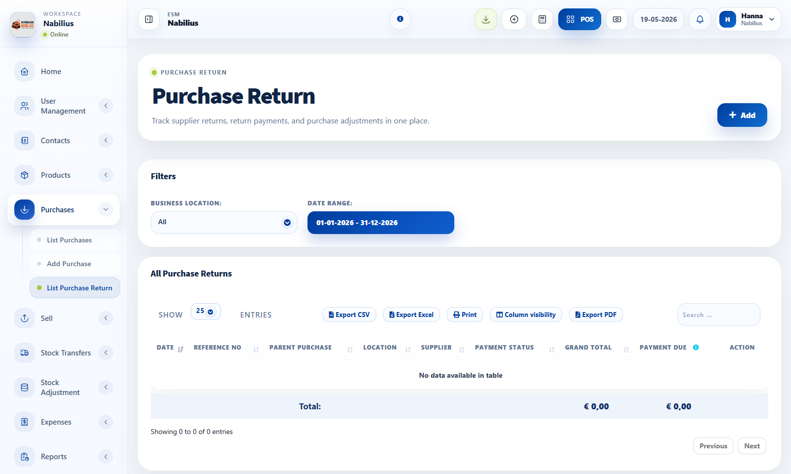 Purchase payment and purchase return pages