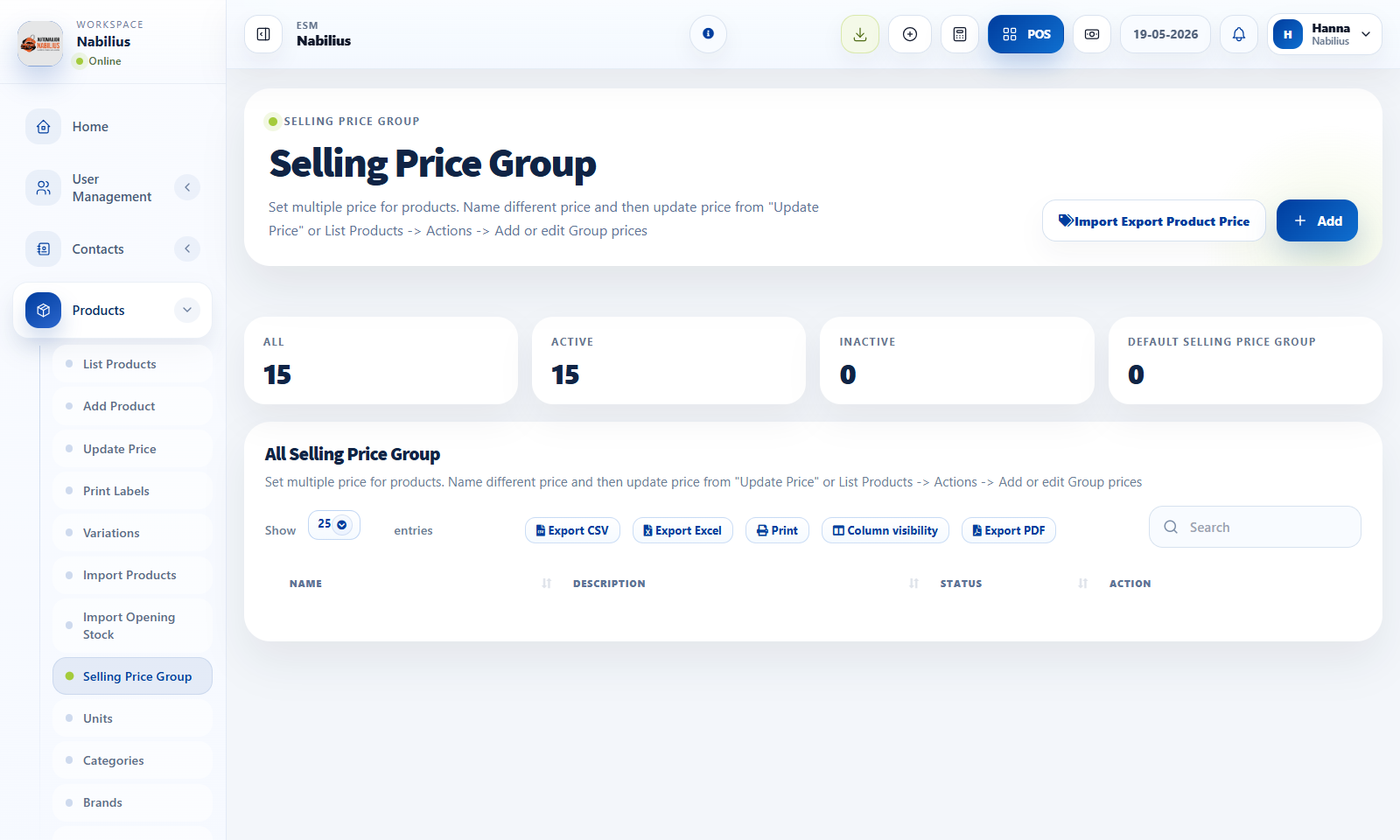 Selling Price Group and Update Price pages