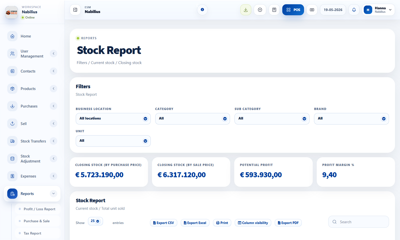 Stock Report page