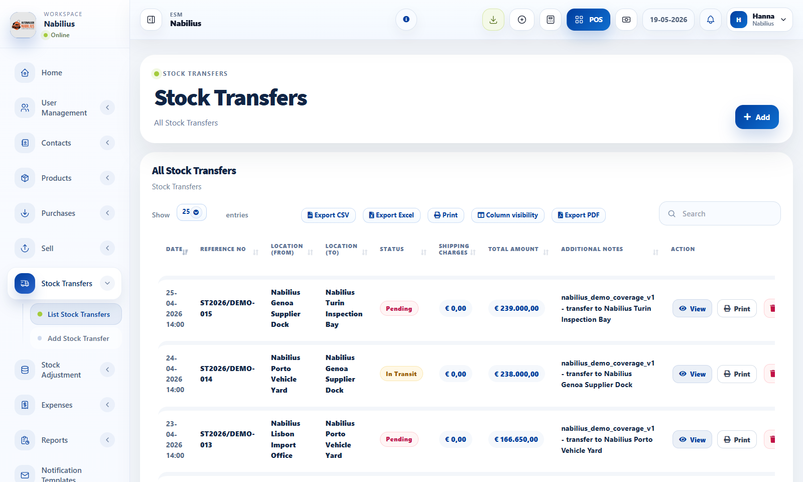 Stock Transfer and Stock Adjustment pages