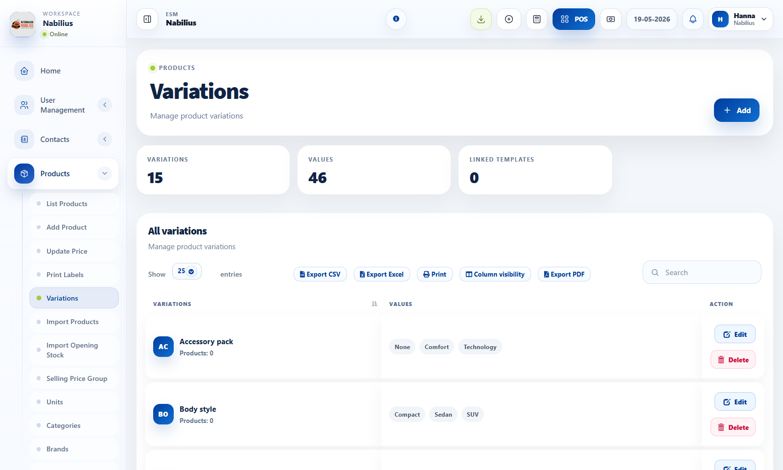 Product setup tables